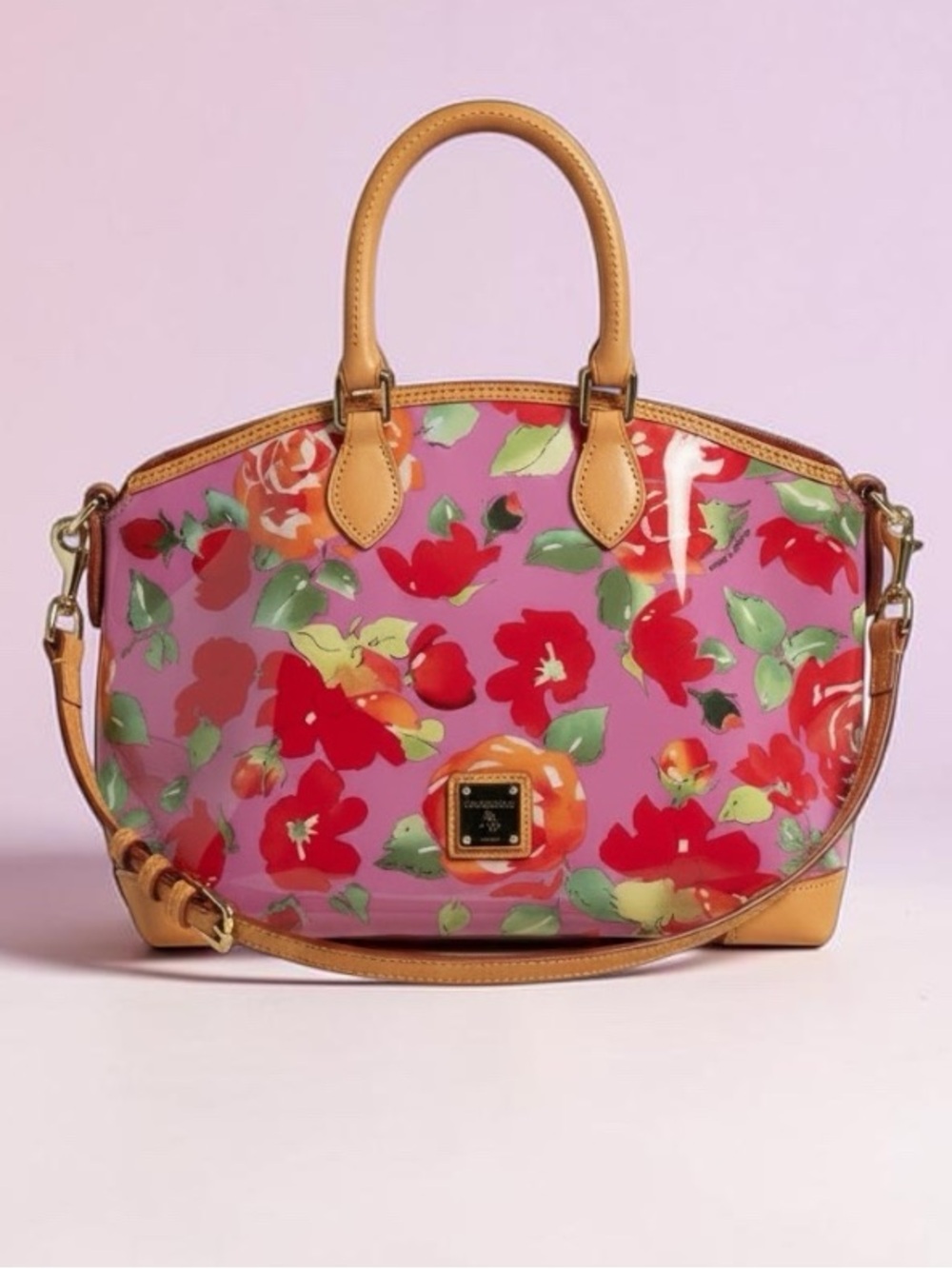 Dooney & Bourke Rose Pink Floral Parent Leather Purse Satchel Handbag